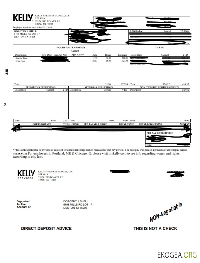 Bulletin de paie de Kelly